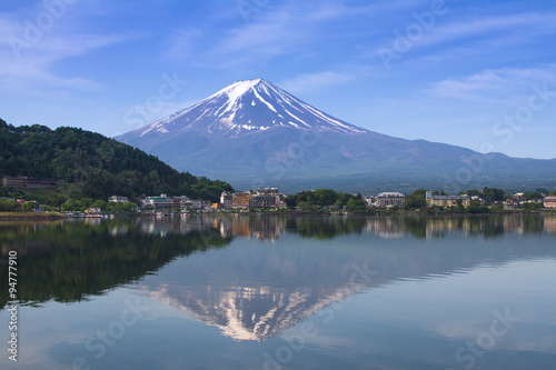 Beautiful Mt.Fuji mountain with clear blue sky from Lake Kawaguchigo, Japan photo