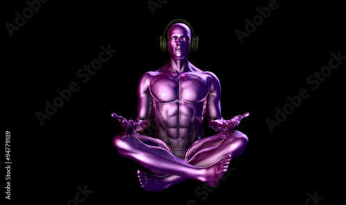 Man with Headphones Listening to Music Meditating © kentoh