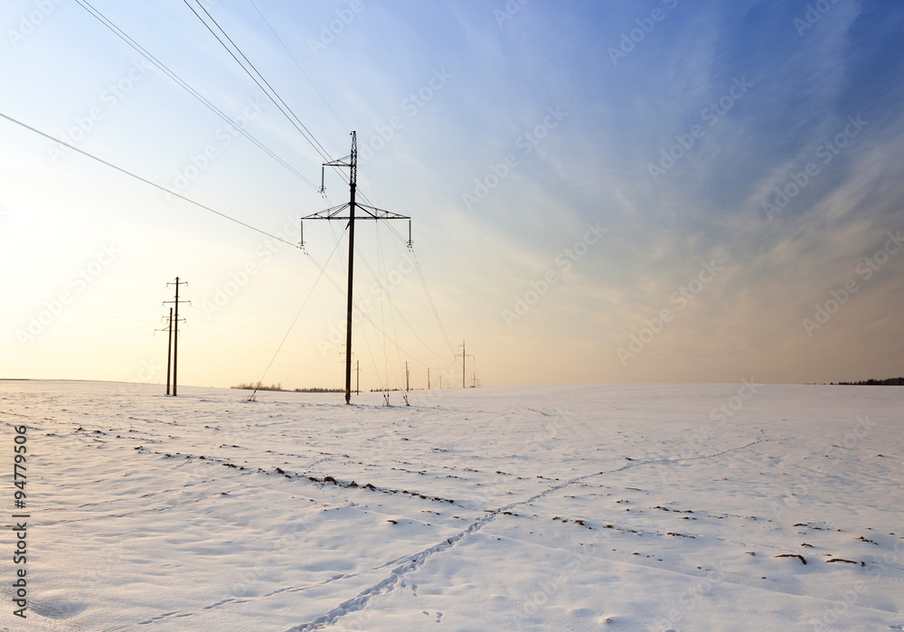 power line. Winter  