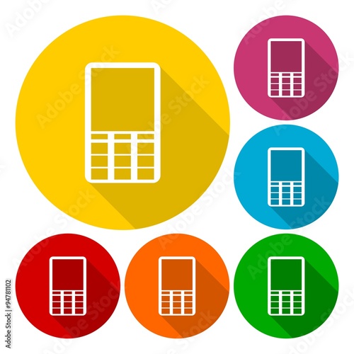 Mobile icon, Phone icons set with long shadow