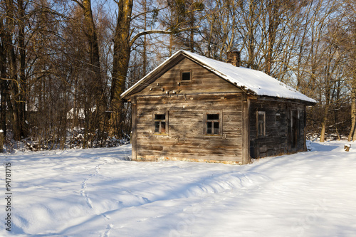 wooden house . winter