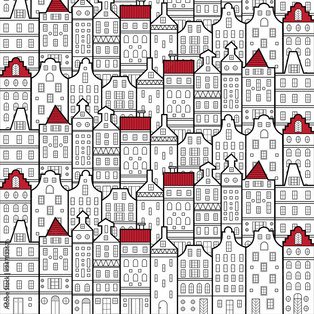 Naklejka premium Amsterdam houses style pattern