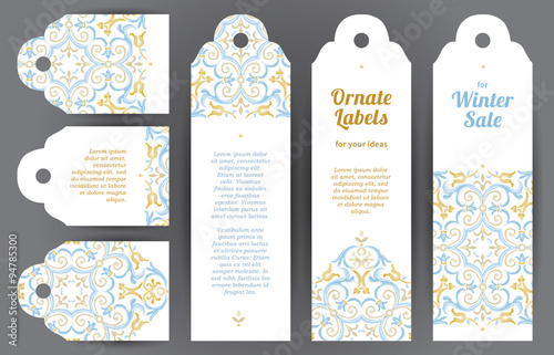 Vector set of ornate labels in Eastern style.