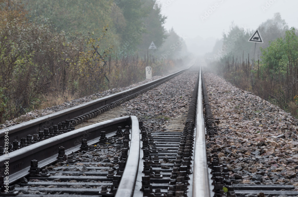 Fototapeta premium Railway track on gravel embankment