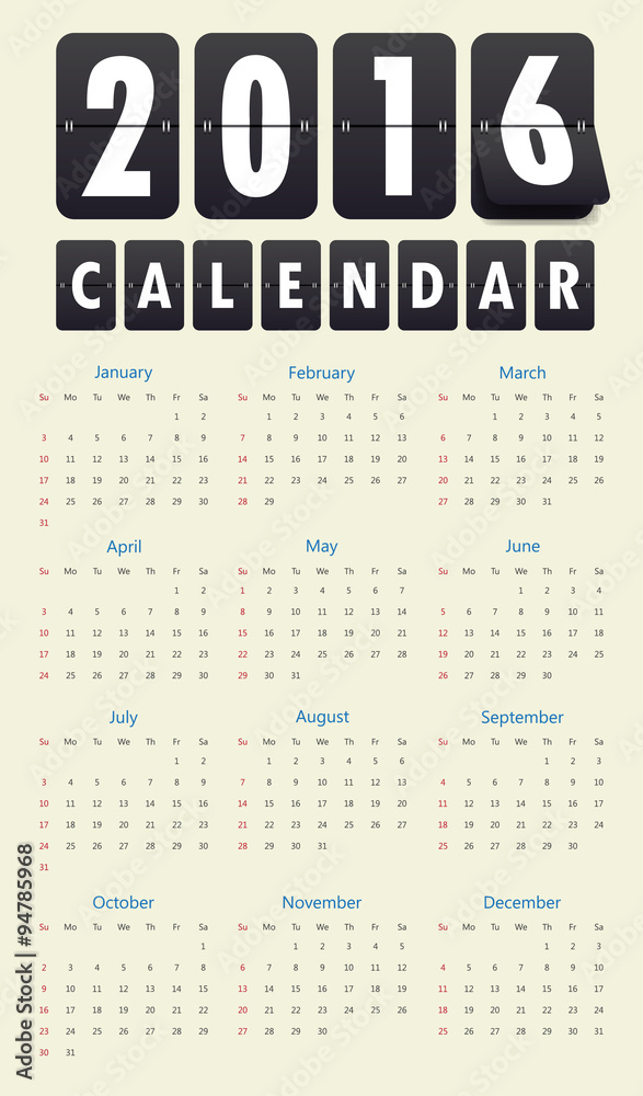 Naklejka 2016 Happy New Year mechanical timetable calendar.vector\illustr