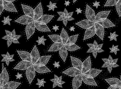 Vector floral seamless texture with flowers with lacy petals
