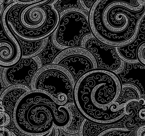 Abstract vector seamless pattern with ornament of curling lines and figured shapes