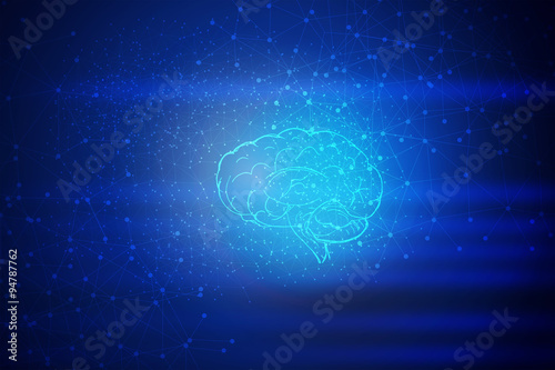 Human brain on blue background