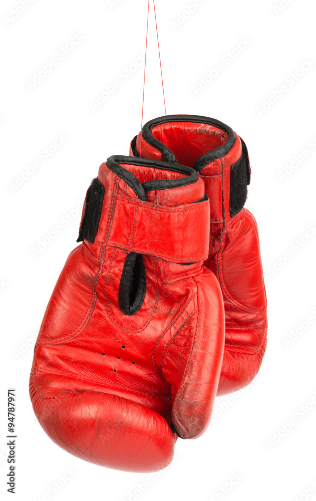 Red boxing gloves on white