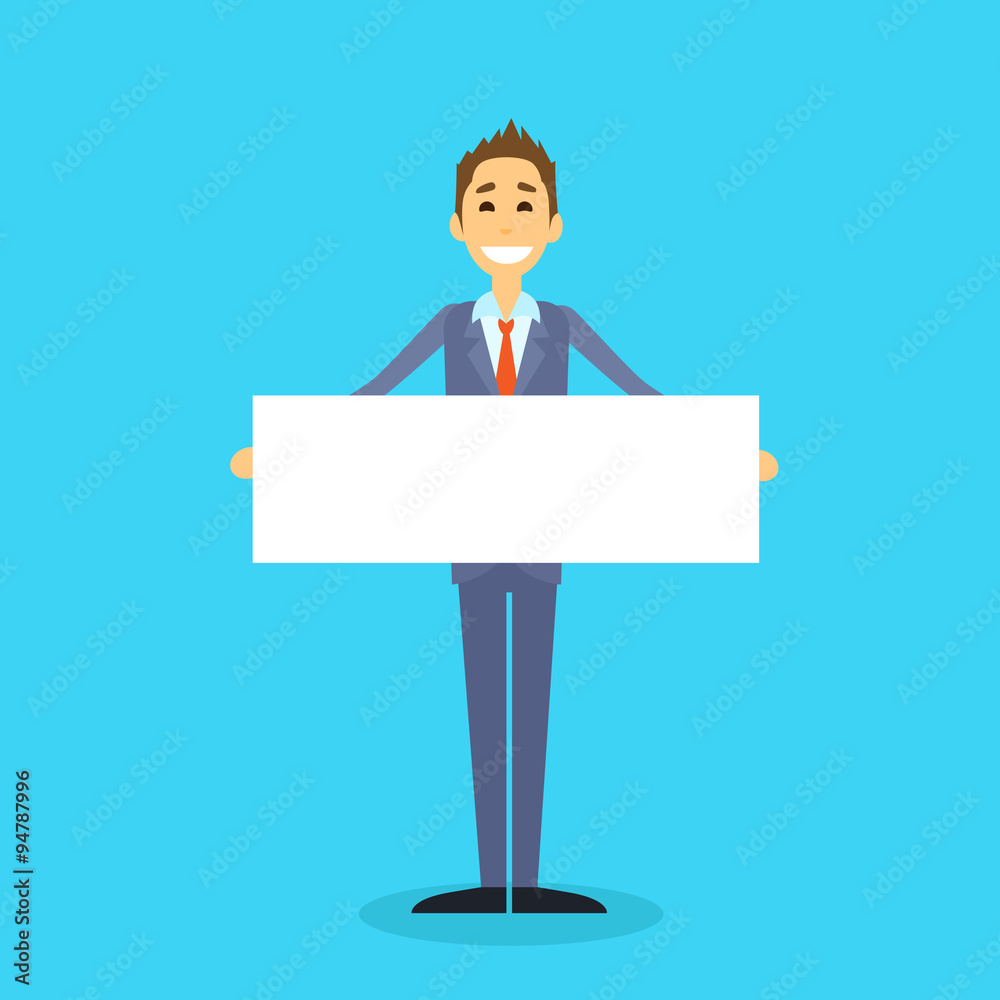 Businessman With White Board, Signboard, Showing An Empty Copy Space Businessman With White Board, Signboard, Showing An Empty Copy Space