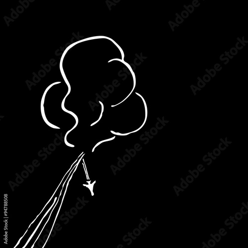 Plane Accident Vector Illustration. Aircraft catastrophic crash. Airplane vapor trail and flash
