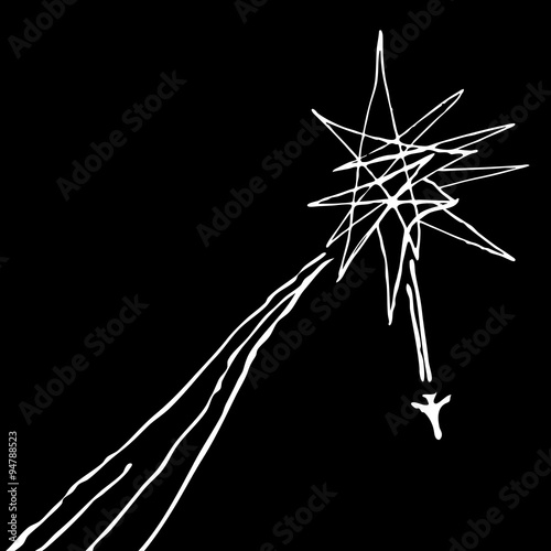 Plane Sky Accident Vector Illustration. Aircraft catastrophic crash. Airplane vapor trail and flash. Mourning expression of deep sorrow for someone who has died