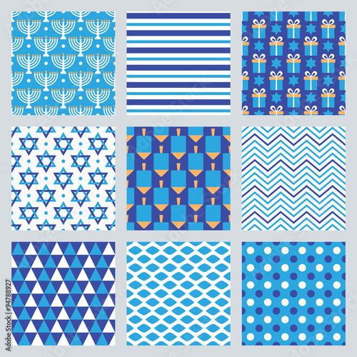 Set of seamless pattern design for Jewish holiday Hanukkah. Vect