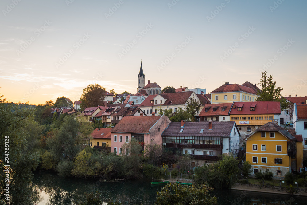 Evening view from the bridge to the old part of the town.