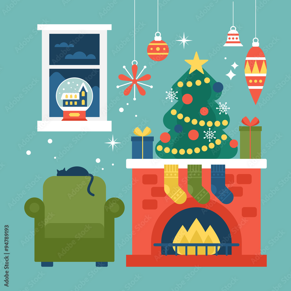 Modern creative Christmas greeting card design with Christmas tr