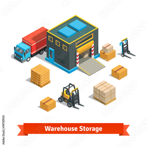 Wholesale warehouse storage building with forklift