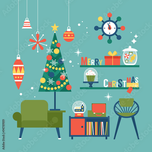 Modern creative Christmas greeting card design with mid century