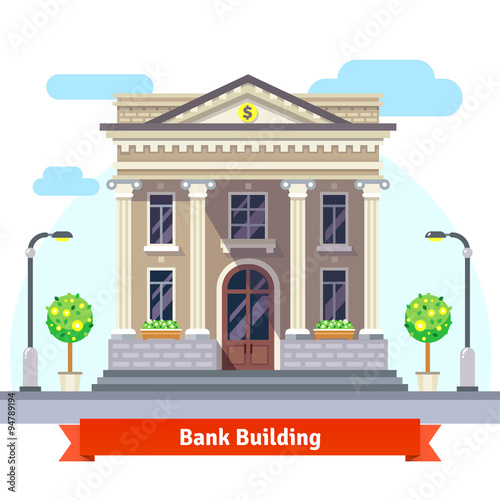 Facade of a bank building with columns