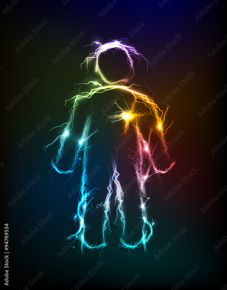 Man, Abstract background made of Electric lighting effect Man, Abstract background made of Electric lighting effect