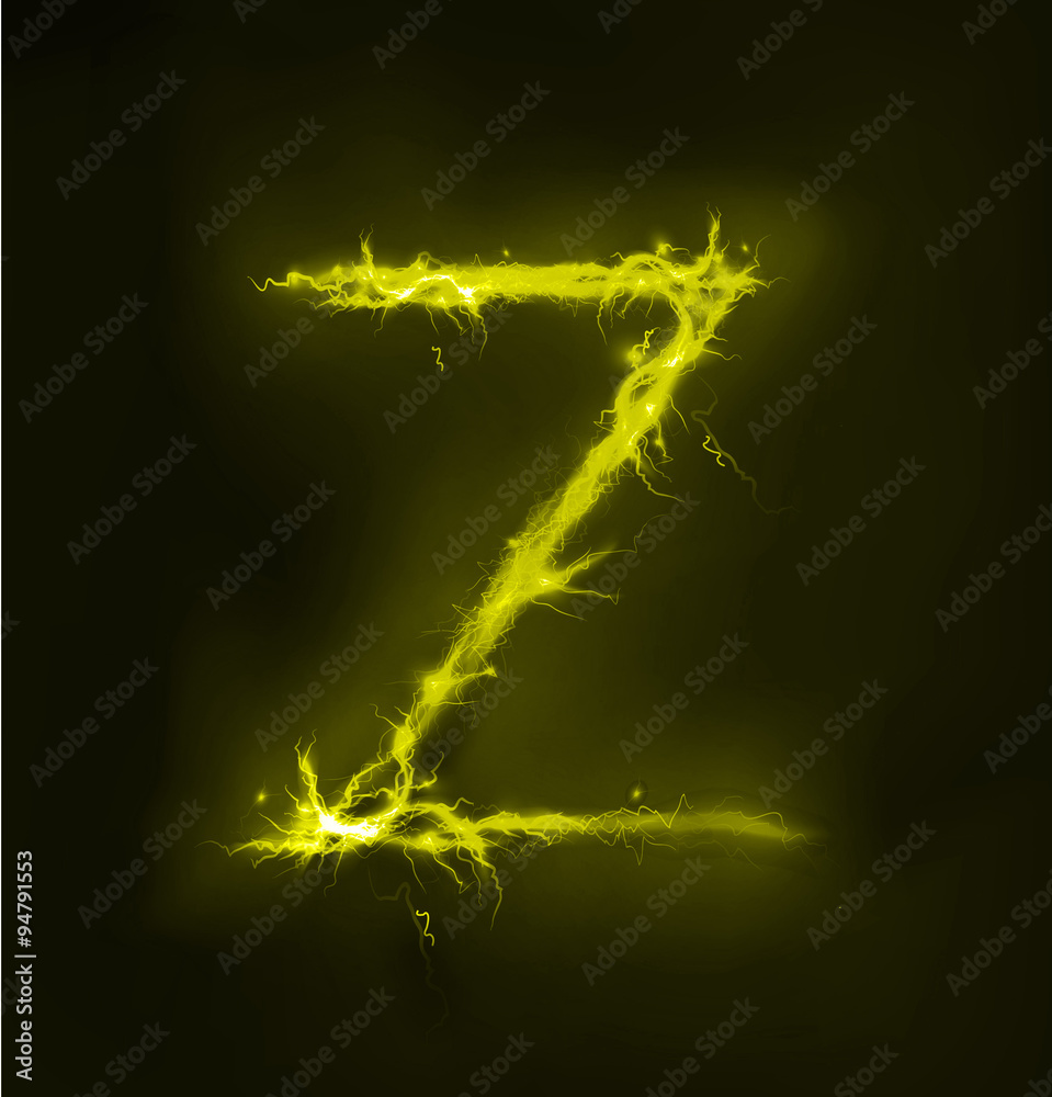 Fototapeta premium Alphabet made of electric lighting, thunder storm effect. ABC