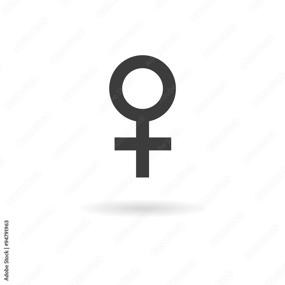 Dark grey icon for female (woman) on white background with shado Dark grey icon for female (woman) on white background with shado