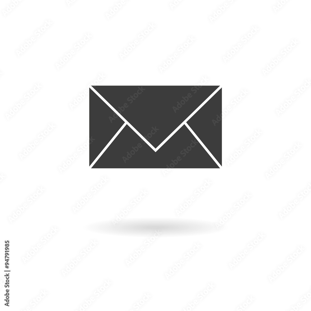 Dark grey icon for mail (message) on white background with shado Dark grey icon for mail (message) on white background with shado