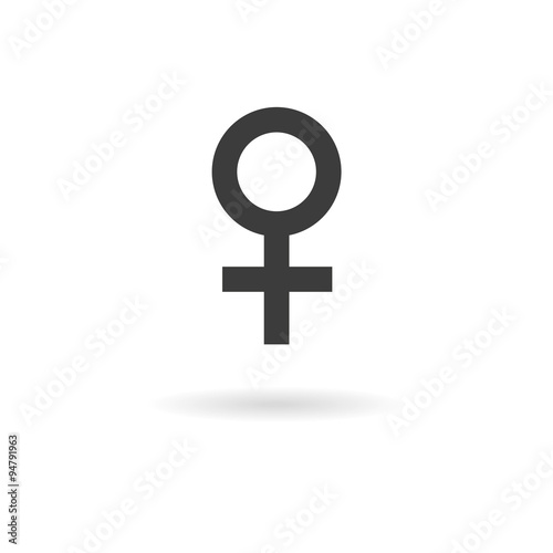 Dark grey icon for female (woman) on white background with shado