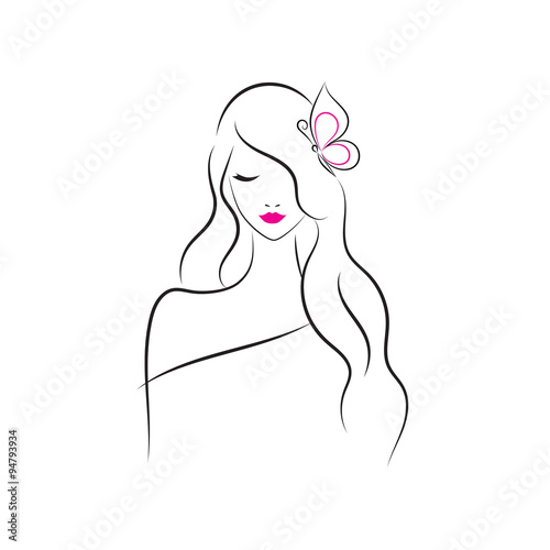 Beautiful fashion model with long hair  vector. Beauty salon logo element.
