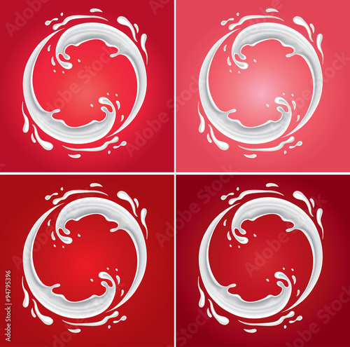 milk circle splash on different red background