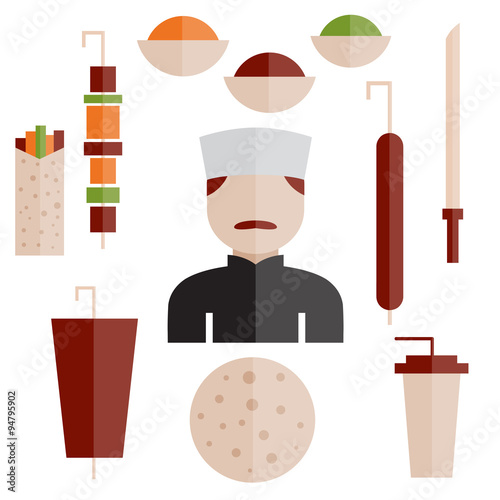 flat design doner kebab elements and chef