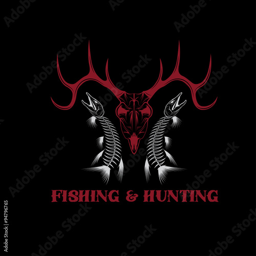 hunting and fishing vintage emblem vector design template