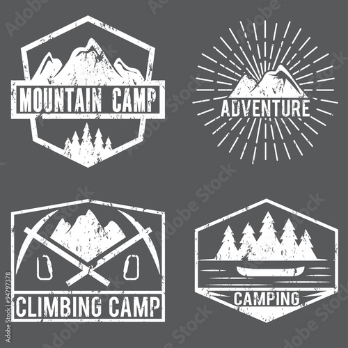 set of vintage labels mountain adventure and camping