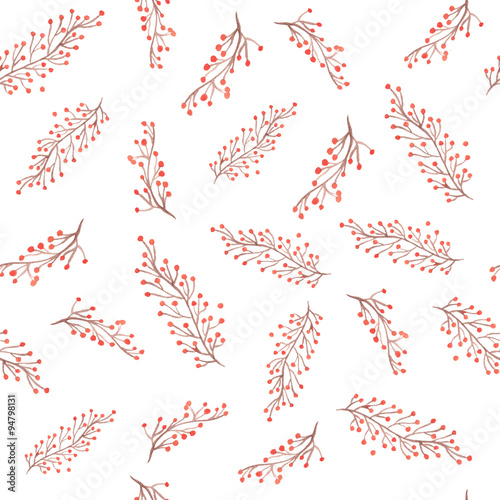 Hand drawn watercolor autumn leaves, twigs seamless pattern. Illustration.