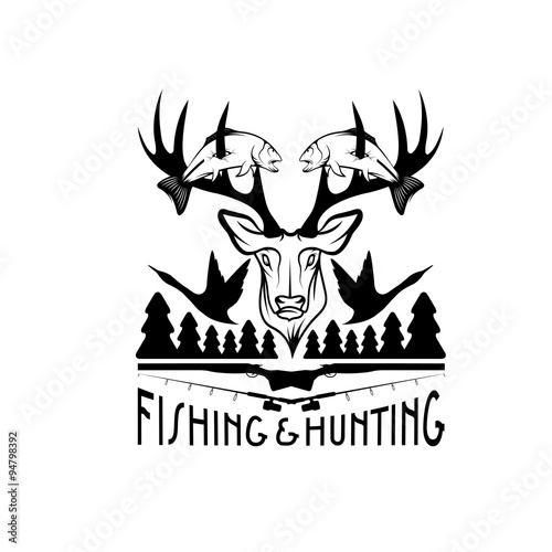 hunting and fishing vintage emblem vector design template