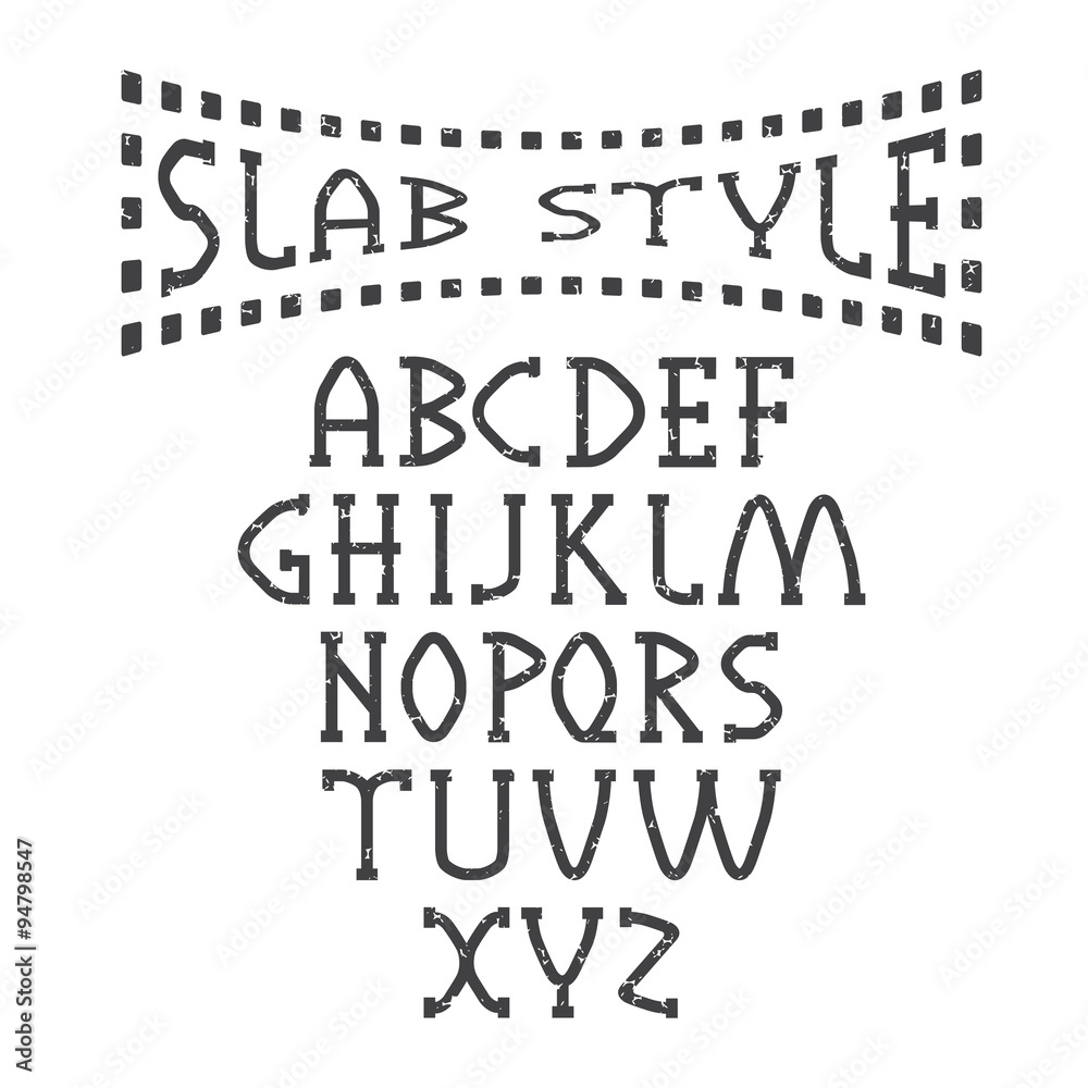 grunge slab style alphabet