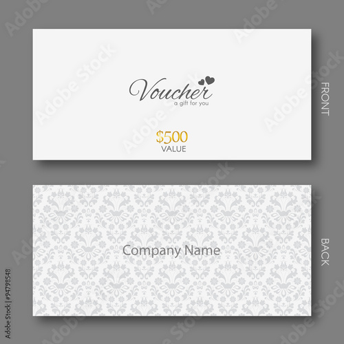 Elegant Gift Voucher Template With Damask Pattern.