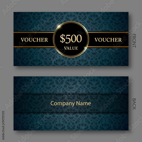 Elegant Gift Voucher Template With Damask Pattern.