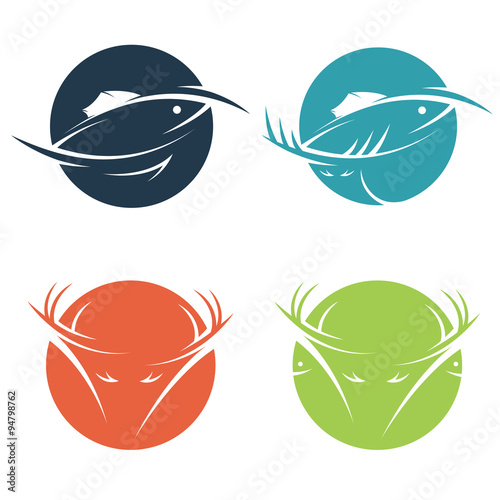 collection of stickers with hunting and fishing theme