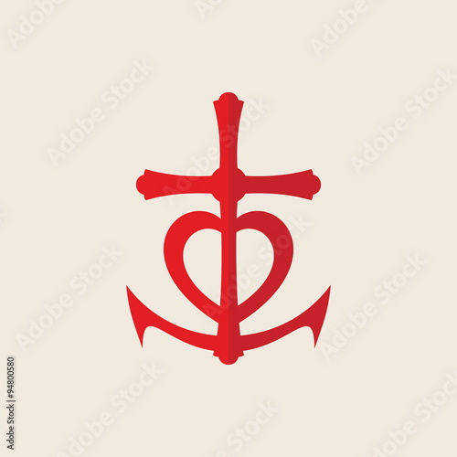 Cross, anchor, heart, red, icon