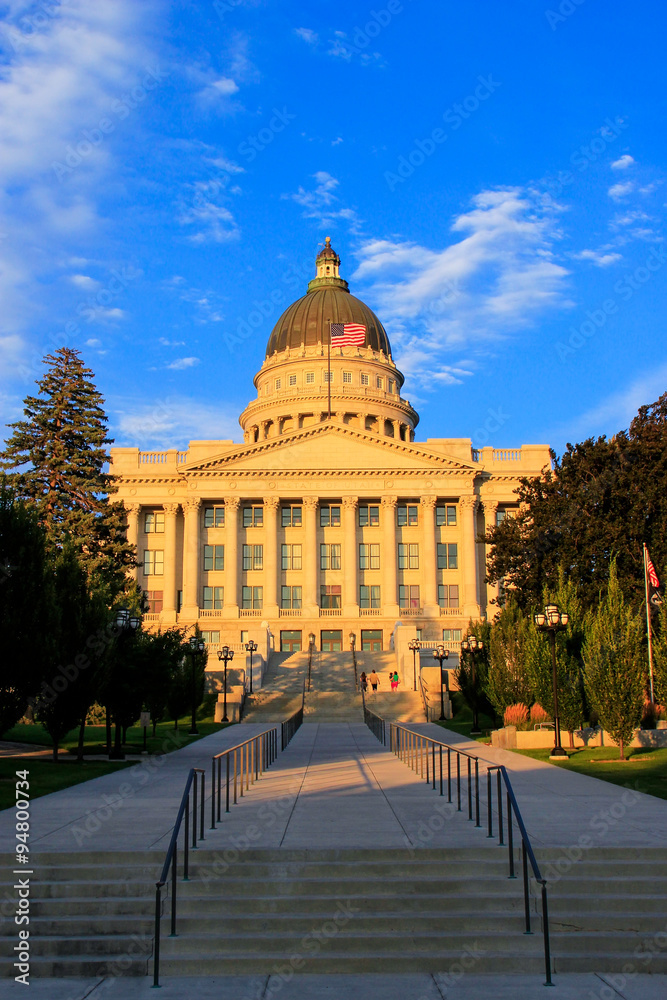 Utah State Capitol with warm evening light, Salt Lake City