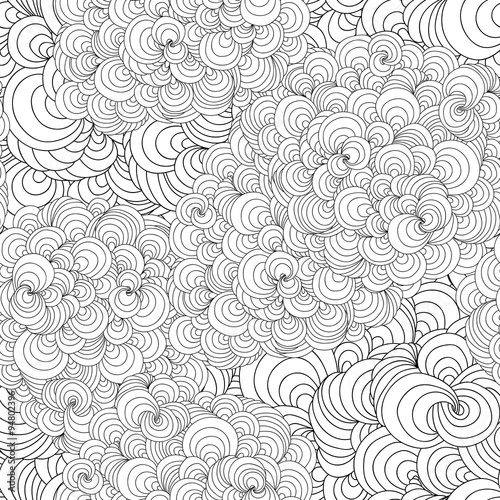 Abstract doodle wavy seamless pattern. Hand-drawn black and white background. photo