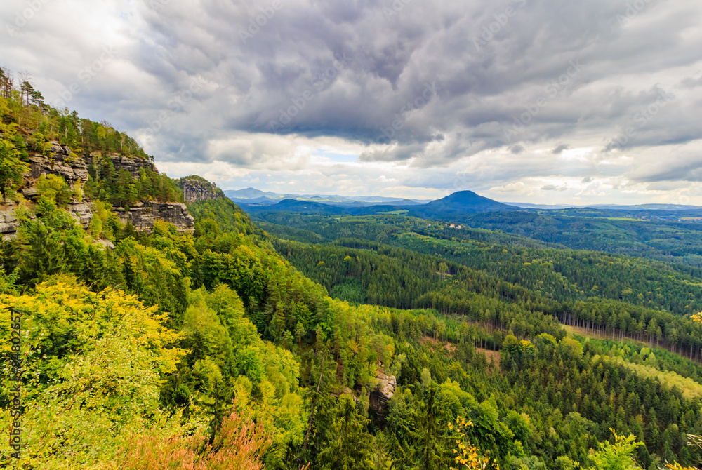 Czech - impressive views of the nearby and far away surroundings from stone bridge Pravcicka brana Czech - impressive views of the nearby and far away surroundings from stone bridge Pravcicka brana