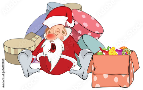 Illustration of a Cute Santa Claus and Christmas Gifts. Cartoon Character