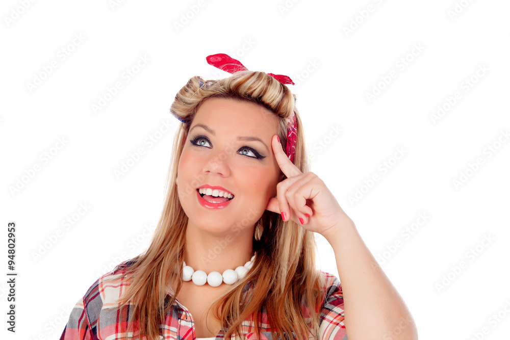Pensive girl with pretty smile in pinup style Pensive girl with pretty smile in pinup style