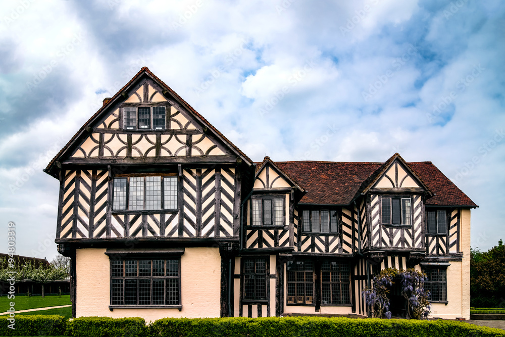 Medieval Tudor house in Birmingham UK Blakeslay Hall exterior view