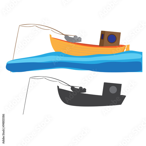 vector illustration of fishing boat with fishing rod