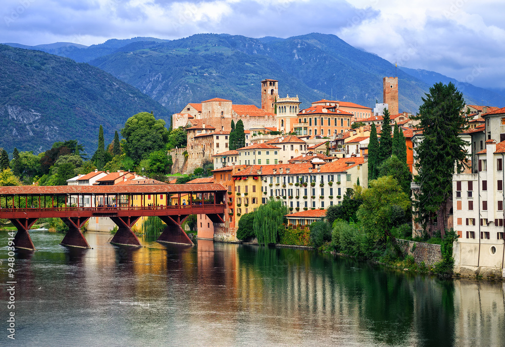 Bassano del Grappa, small medieval town in the Alps mountains, V