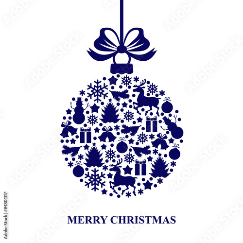 Christmas card with decorative blue ball