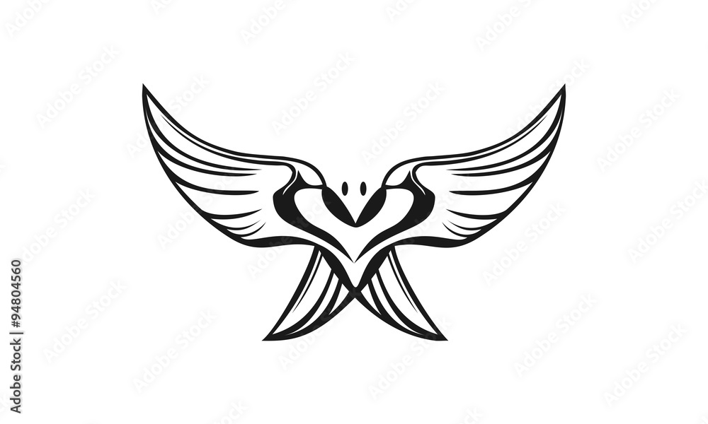 Flying Bald Eagle - Black Outline Illustration, Vector Flying Bald Eagle - Black Outline Illustration, Vector