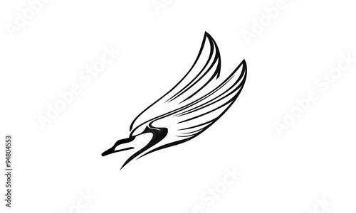 Flying Bald Eagle - Black Outline Illustration, Vector